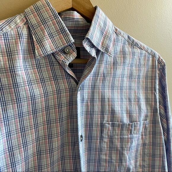Kim Herring pastel plaid button down collar shirt SIZE M - Picture 3 of 5